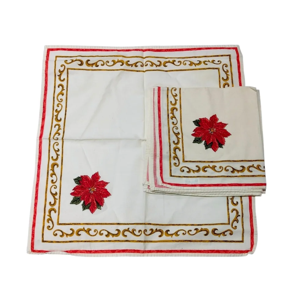 Pimpernel Poinsettia Holiday Placemat & Napkin Set With Ring Holders 4 Pieces